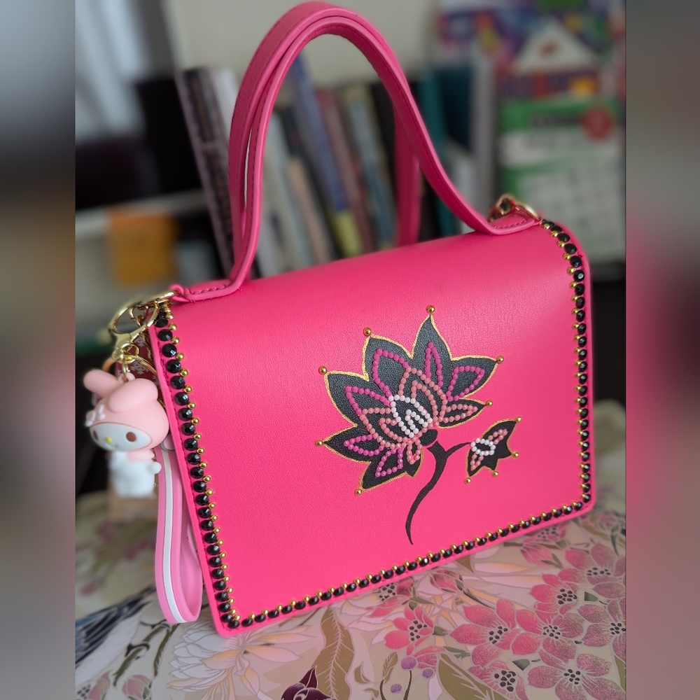 Hand painted pink crossbody purse